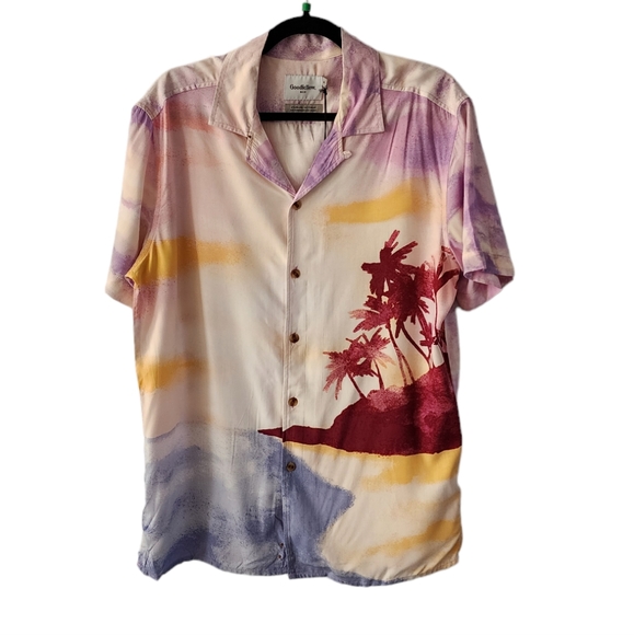 Goodfellow & Co rayon button-down short sleeve shirt sunset and palms tr… - Picture 4 of 7